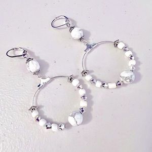 Silver-Tone White/Black Earrings